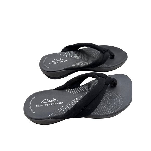 Clarks Size 7 Cloudsteppers Cushioned Black Knotted Strap Sandals Flip Flops - Picture 3 of 11